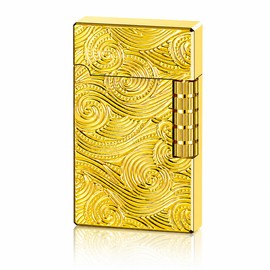 Refillable Butane Lighter, Soft Flame Lighter, Side Slide Ignition, Classic Flip Top Design, Engraved Metal Body, Vintage Pocket Style, Presentation Box Included (Fuel Not Included),Gold