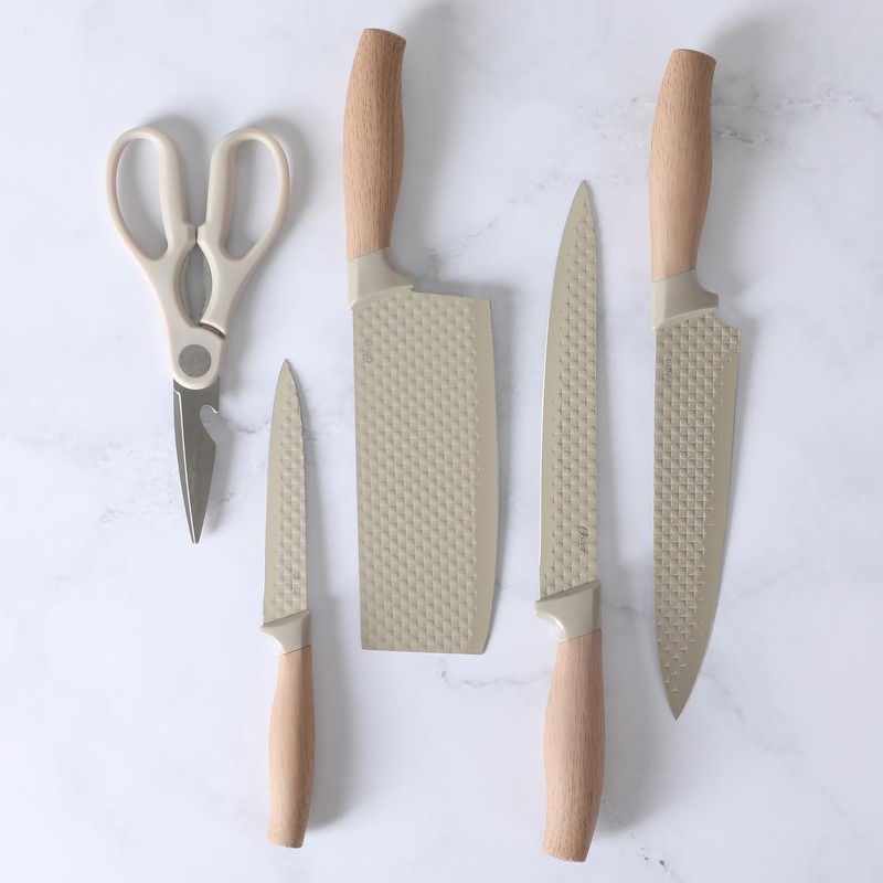 Oster Gunderson 6-Piece Kitchen Knife Block Set, Stainless Steel Kitchen