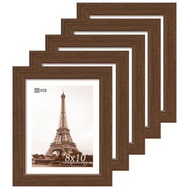VCK 8x10 Frame Set of 5 - Brown, Solid Wood Picture Frame with Exclusive Wood Grain, Wall Gallery Frame