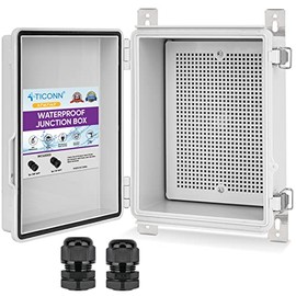 TICONN Waterproof Electrical Junction Box IP67 ABS Plastic Enclosure with Hinged Cover with Mounting Plate, Wall Brackets, Cable Glands (Off-White, 8.7"x6.7"x4.3")