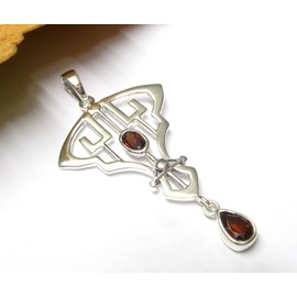Silver Art Nouveau Garnet Stone Pendant Sterling Silver Gift Jewellery for Women, Sterling Silver