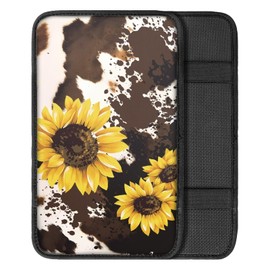Universal Fit Car Armrest Cover Soft Breathable Non Slip Vehicle Center Console Armrest Cover Pad Sunflower Cow Custom Fashion Auto Armrest Box Cover Comfort for Most SUV Trucks