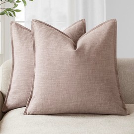 Foindtower Set of 2, Decorative Linen Solid Throw Pillow Covers Soft Accent Euro Cushion Case Boho Farmhouse Pillowcase for Chair Couch Sofa Bedroom Living Room Home Decor 26 x 26 Inch Dusty Pink