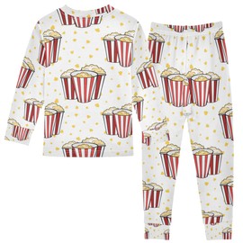 Vozoza Cartoon Popcorn Pajama Sets Long Sleeve Top with Pants Cotton Soft Sleepwear 2 Piece Pjs Set Size 4T