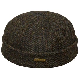 Sterkowski Docker Cap | Genuine Scottish Harris Tweed Beanie for Men and Women | Docker Hat Sailor Beanie Skullcap Beanie for Men Leon Hat Brimless Hat Vintage Hats for Men Black/Yellow 62 cm