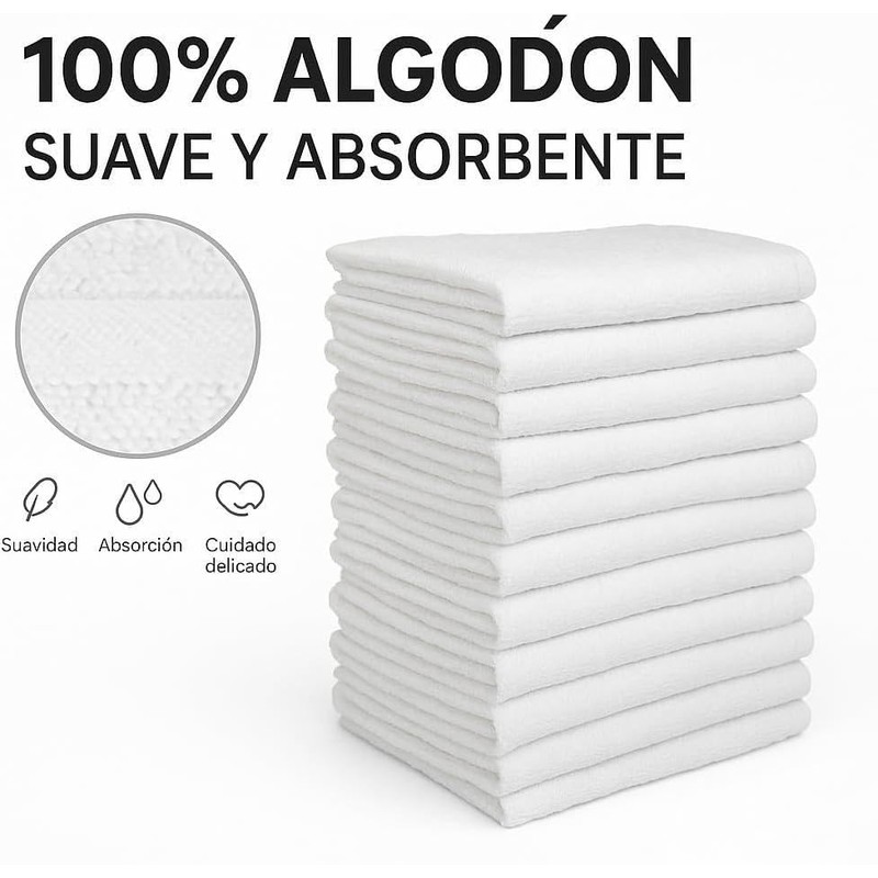 Toallas Faciales Blanco 100 Algodón Suaves Absorbentes Hotel Piezas