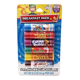 Taste Beauty (1) Pack Breakfast Cereal Flavored 6pc Lip Balm Sticks - Cinnamon Toast Crunch, Lucky Charms, Cocoa Puffs, Trix, Honey Nut Cheerios, Cookie Crisp - Cruelty Free, Vegan - Net Wt. 0.12oz ea