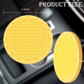 MEAJOO 4PCS Car Cup Holder Coaster, Non-Slip Cup Holders Embedded in Ornaments Coaster, 2.75 Inch Universal Recessed Car Interior Accessories (Yellow)