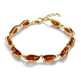 Copal Women's Bracelet with Natural Amber in 925 Gold-Plated Silver, Sterling Silver