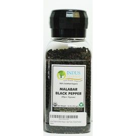Indus Organics Malabar Black Peppercorns, 16 Oz (2 x 8 oz) Jar Grinder, Premium Grade, High Purity, Freshly Packed