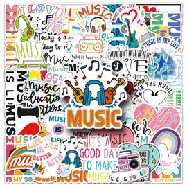 Pack of 50 Music Stickers Pack Music Sticker Set Waterproof Vinyl Stickers for Laptop Children Cars Motorcycle Bicycle Skateboard Luggage Suitcase Computer Sticker Graffiti Decal