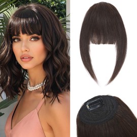 Benehair Clip-In Real Hair French Air Fringe Real Hair, 14 g Clip-In Bangs, Real Hair Front Fringe, 100% Natural Bangs with Temple Face Shape Change High Hairline Black Brown #2