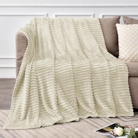 BEDELITE Fleece Throw Blanket for Couch – 3D Ribbed Jacquard Soft and Warm Decorative Fuzzy Blanket – Cozy, Fluffy, Plush Lightweight Beige Throw Blankets for Bed, Sofa, 50x60 inches
