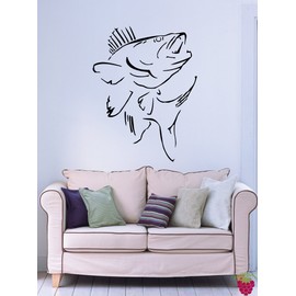 Sea Bass Fishing and Hunting Decor Ocean Sea Marine Animal Design Wall Mural Vinyl Decal Sticker (M206) 22.5 in by 35 in