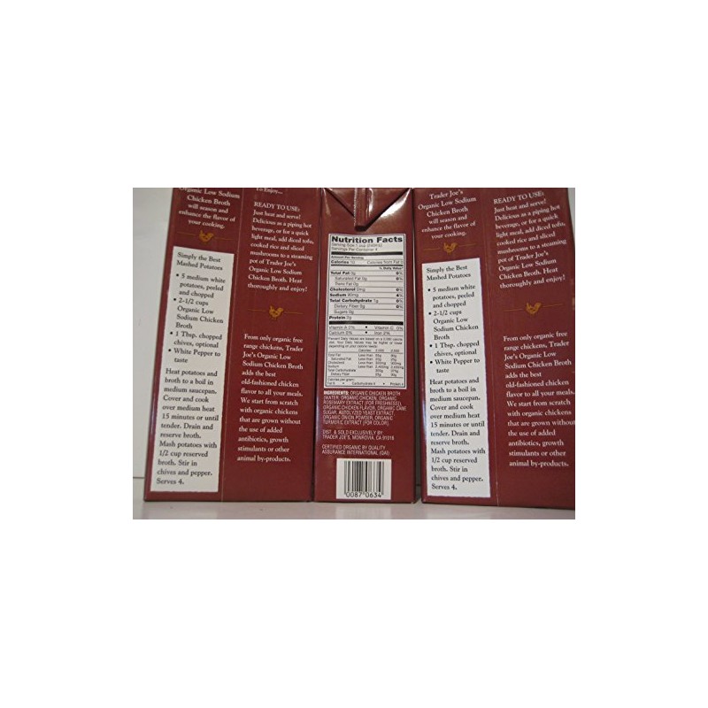 Trader Joe's Organic Low Sodium Chicken Broth, 3-pack. (3)- 32oz