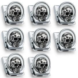 vinsiora Skull Magnetic Clips for Fridge, Set of 8 Metal Refrigerator Memo Holders, Strong Photo & Bag Clips for Kitchen Office Locker, Gothic Skull Fridge Magnets