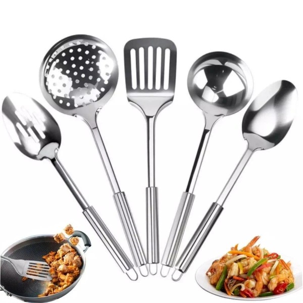 Unbranded New 5 Pcs Kitchen Cooking Utensils Set Stainless Steel