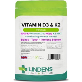 Lindens Vitamin D3 4000IU & MK7 K2 | 90 Tablets | UK Made | Immune Health, Bones, Teeth, Muscle, Blood Calcium Absorption | High Strength Vitamin D & K2 Supplement | 3 Months Supply | Vegetarian