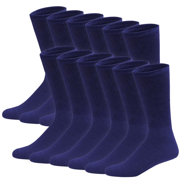 12 pares de calcetines de algodón para neuropatía diabética (10-13, azul marino)