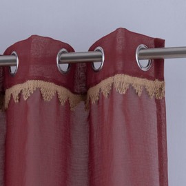 Christmas Burgundy Sheer Curtains with Linen Lace 2 Panels for Bedroom Kitchen 84 Inch Length,Long Sheer Curtains for Windows, 54 x 84 Inch, Gromments Semi Transparent Voile