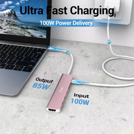 JESWO HUB USB C, 7 en 1 Adaptador USB C a HDMI 4K, USB 3.0, 2*USB 2.0, Lector Tarjeta SD/TF, USB C 100W PD Carga, para MacBook, MacBook Pro, Macbook Air, DELL, Surface y Más Dispositivos Tipo C