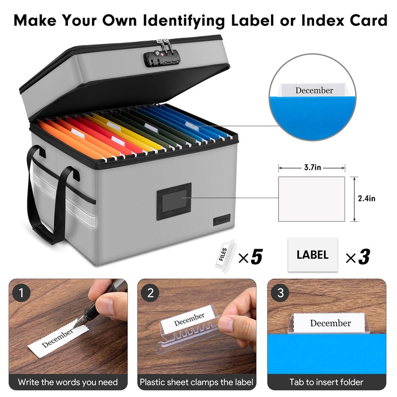 Fireproof Document Box with Lock, 2-Layer File Box Storage Organizer