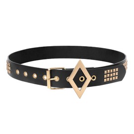 XZQTIVE Studded Belt Punk Rivet Leather Belt Costume Belt for Women/Men (4-Black(Golden Buckle), Fit Pant 45-50 inch)