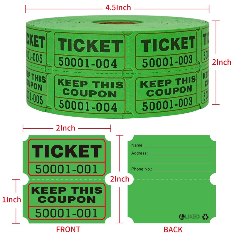L LIKED Raffle Tickets Double Roll 1000 per Roll 50/50