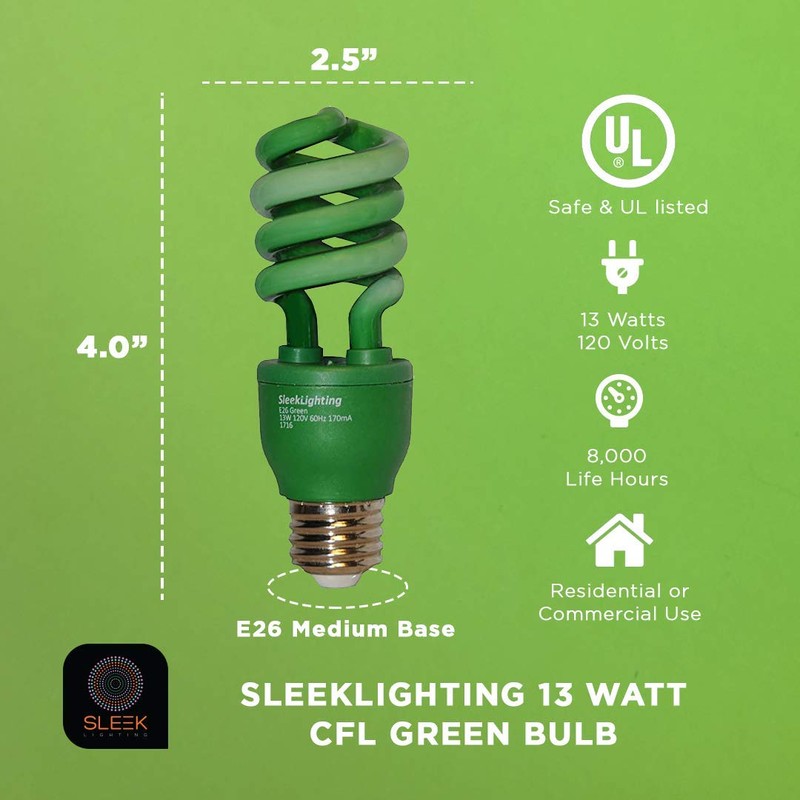 SLEEKLIGHTING 13 Watt Green Spiral CFL Light Bulb- UL Approved-