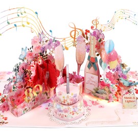 80th Birthday Card for Women, Musical & Light Birthday Cards for 80th Women, Pop-Up Champagne Greeting Cards Birthday Gifts for 80 year old Women, Mum, Grandma, Grandmother, Sister