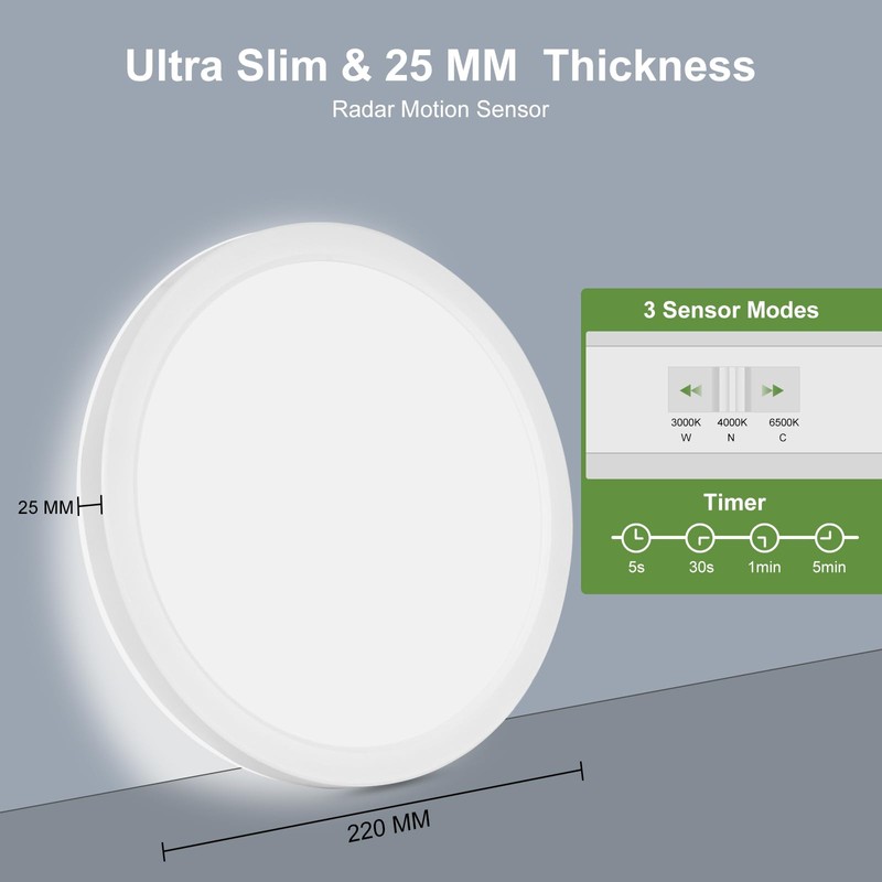 LEZOE 18W Motion Sensor LED Ceiling Light Wired, 1800lm 8.7Inch