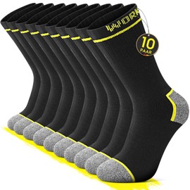 FALARY 10 Pairs of Men's Work Socks Cotton Functional Socks Inner Terry Work Socks Hiking Socks, 2-Black*10P