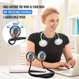 Ventilador de cuello, ventilador portátil recargable que funciona con pilas, 2600 mAh, ventilador personal manos libres, ventilador para colgar alrededor del cuello, ventilador pequeño portátil para