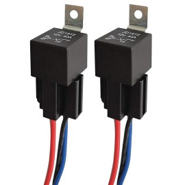 Gebildet 2-Pack 12V 40A Relay Harness – 4-Pin SPST with Color-Coded 12AWG Wires for Car,