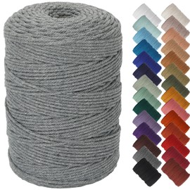 NOANTA Grey Macrame Cord 3mm x 328yards, Colored Macrame Rope, 4 Strand Twisted Cotton Rope Macrame Yarn, Colorful Cotton Craft Cord for Wall Hanging, Plant Hangers, Crafts, Knitting