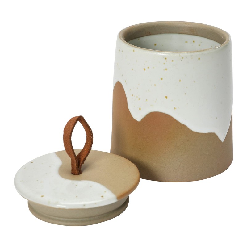 Bloomingville Stoneware Canister with Leather Loop Food Storage, 3" L