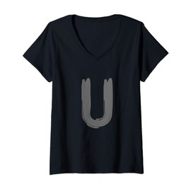Womens Creative Bold Dark Grey Letter U - Alphabet - Marker Design V-Neck T-Shirt