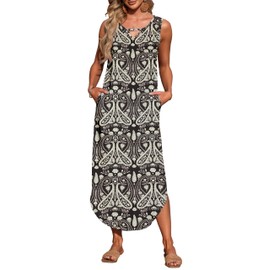 MISFAY Women's Summer Maxi Dress Sleeveless Loose Long Beach Split Dresses with Pockets(New Boho Floral Black,S)