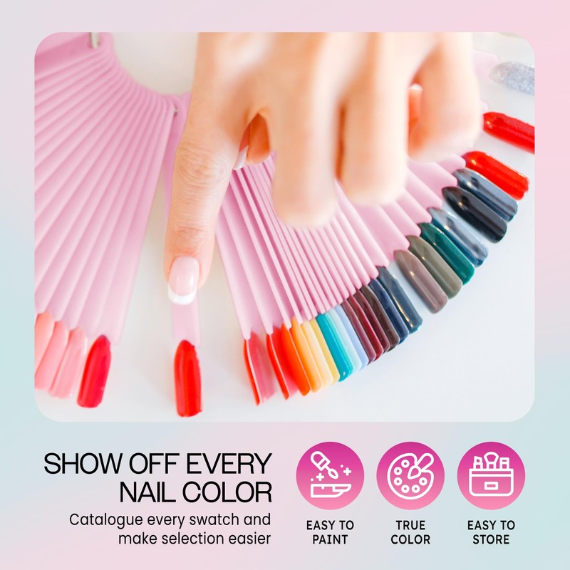 Beauticom PINK 50 Piece Plastic False Nail Tip Sticks Chart