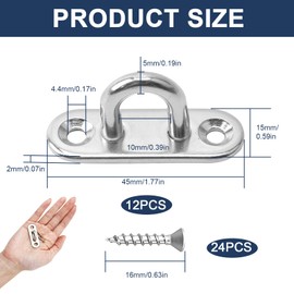 Qaum Pad Eye Plate 12 Pcs Stainless Steel Heavy Duty U-Shaped Suspension Ceiling Hook U Shape Staple Ring Hardware Hooks with 2 Holes & Screws for Wall Ceilings Hanging Marine