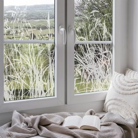 ChicSkin Modern Botanical Etched Glass Window Privacy Film, Thickened Semi-Transparency White Window Film Decorative for Living Room, Shadow Wildflower Cling 15.74"X32.28"X2PCS