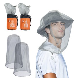 Head Net with Drawstring - 522 Ultra Fine Holes, 19"×21" Extra Large Coverage, Fits All Hats, Breathable Mesh Netting Face Mask for Camping, Hiking, Fishing - Waterproof Pouch Include (2 Pack, Unisex)