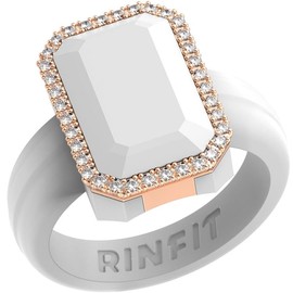 Rinfit Women's Silicone Wedding Band - Promise Rings for Her - Emerald Cut with Cubic Zirconia - White/Rose Gold - Size 6