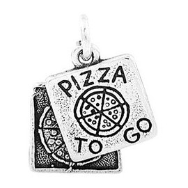 LGU Sterling Silver Oxidized One Sided Pizza Delivery Box Charm