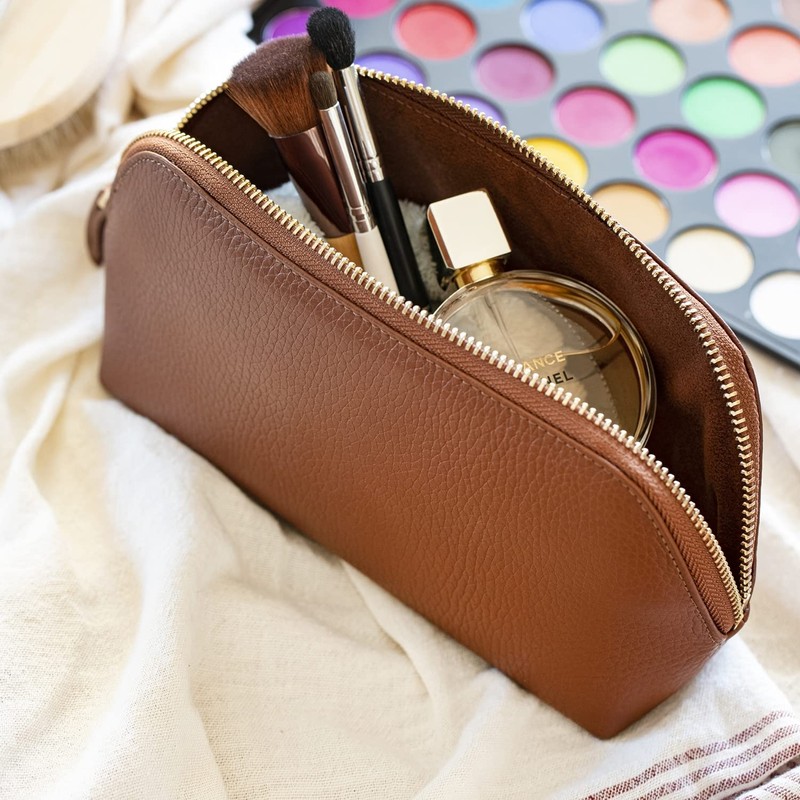 LONDO Genuine Leather Makeup Bag Cosmetic Pouch Travel Organizer Toiletry