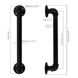 FOYO Set of 2 Industrial Pipe Gate Pull Handle, Grab Bar, Towel Bar, Antique Rustic Cast Iron Handrail - Matte Black, 19-3/4 Inch