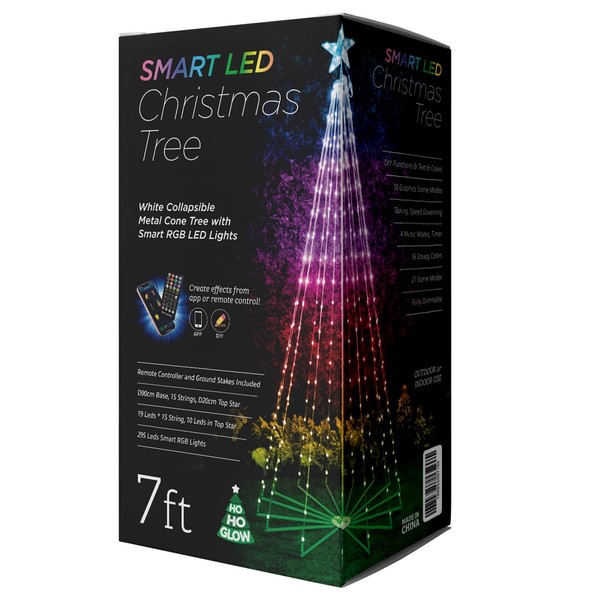Ho-Ho-Glow Indoor and Outdoor 7ft 295 LED Christmas Tree with Adjustable Lights, Music Modes, and Scenes with App Control, Pre-Lit Seasonal Decorations, Bright Tree Topper Star (7")