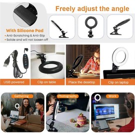 Ring Light 5'' USB Portable Lighting 3200k-6500K Dimmable Led Clip on Computer Monitor Laptop Phone for Content Creator (YouTube/TikTok/Twitch) Makeup,Conference,Selfie,Video,Vlog (White)