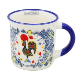 Portuguese Rooster Azulejo Ceramic Espresso Cup - 3 oz, Traditional Design, Microwave and Dishwasher Safe