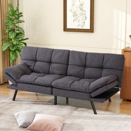 MUUEGM Futon Sofa Bed Memory Foam Small Loveseat Sleeper Sofa Dark Grey with Adjustable Backrest Removable Armrests for Small Space Office Couch,Living Room,Apartment